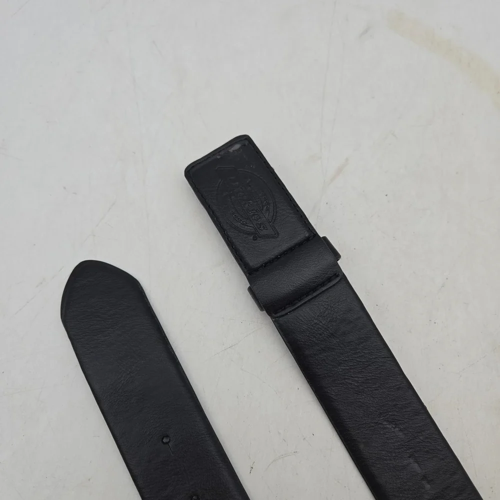 Dickies Belt Black Genuine Leather Mens 34 Spellout Buckle NWOT